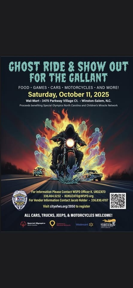 Ghost ride & show out for the gallant event at 3475 Parkway Village Cir in Winston-Salem, NC on October 11, 2025
