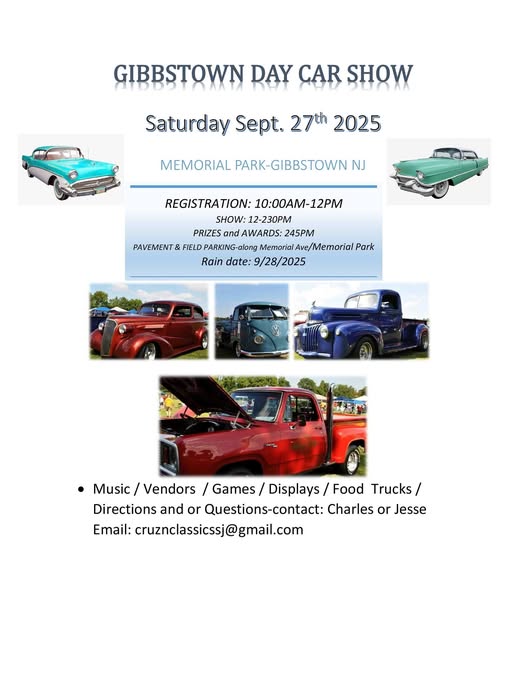 Gibbstown Day Car Show event at Memorial Park in Gibbstown, NJ on September 27, 2025