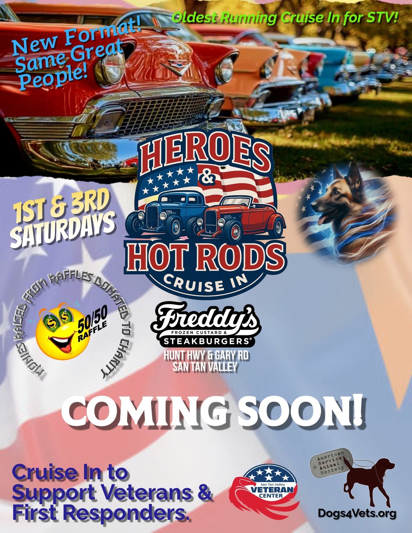 Heroes & Hot Rods Cruise In event at Freddy's Frozen Custard & Steakburgers® in San Tan Valley, AZ on July 6, 2025