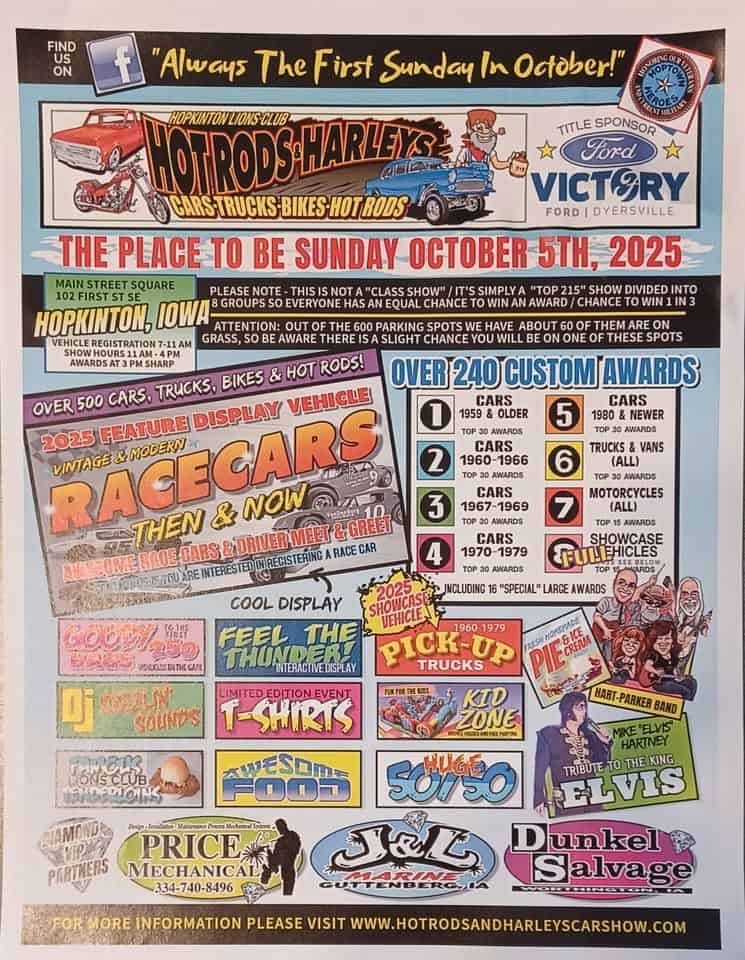 Hopkinton, IA Car Show event at 102 1St St Se in Hopkinton, IA on October 5, 2025