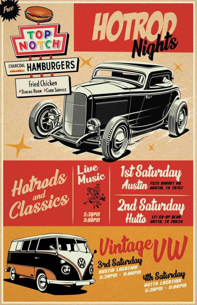 Top Notch Austin Hot Rod Night event at Top Notch Austin in Hutto, TX on September 6, 2025