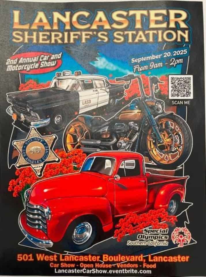 Lancaster Sheriff's Station Second Annual Car and Motorcycle Show benefiting Special Olympics event at 501 W Lancaster Blvd in Lancaster, CA on September 20, 2025