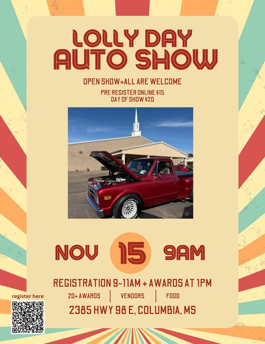 Lolly Day Auto Show event at 2385 Hwy 98 E. in Columbia, MS on November 15, 2025
