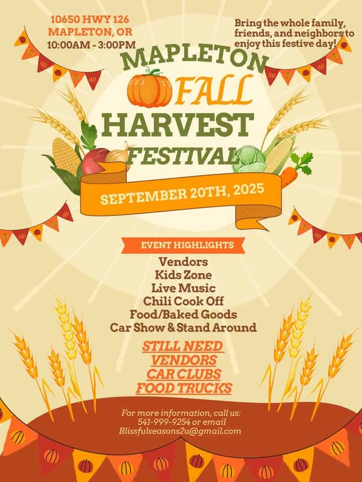 Mapleton Fall Festival event at 10650 Or-126 in Mapleton, OR on September 20, 2025