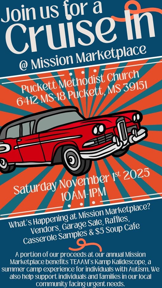 Mission Marketplace Cruise event at Puckett Methodist Church in Puckett, MS on November 1, 2025