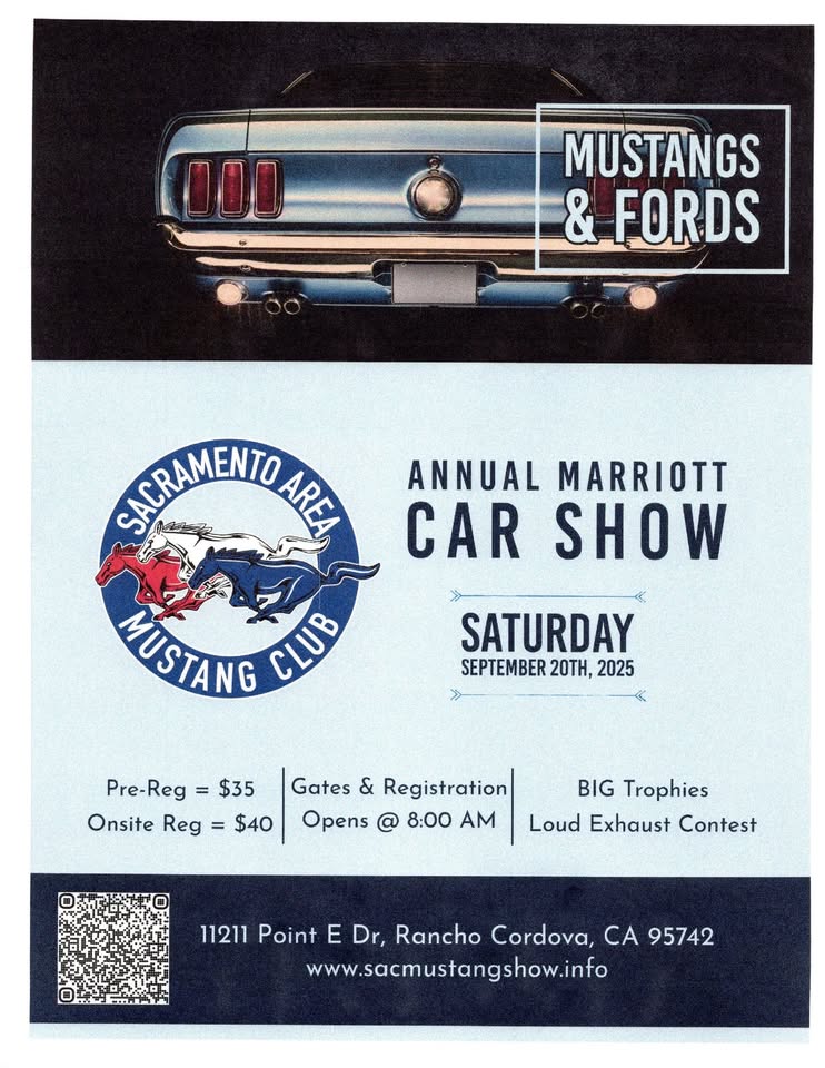 Mustangs & Fords at the Marriott event at 11211 Point East Dr in Rancho Cordova, CA on September 20, 2025