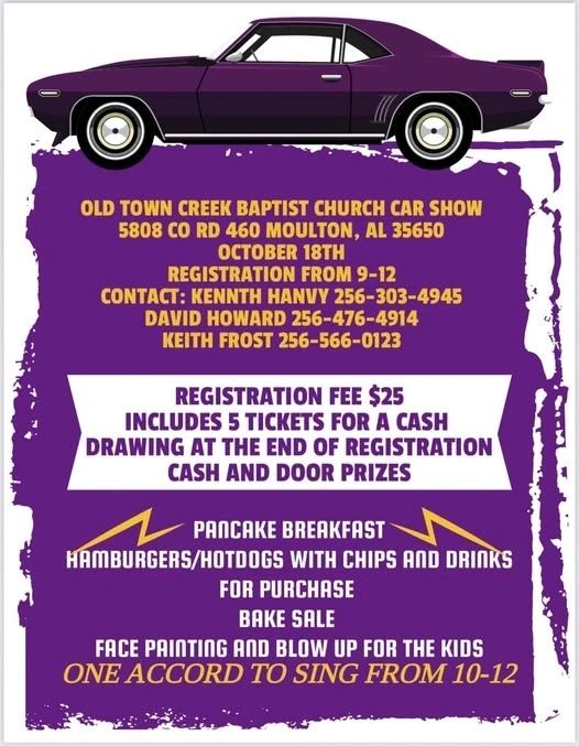 Old Town Creek Baptist Church Car Show event at Old Town Creek Baptist Church in Moulton, AL on October 18, 2025