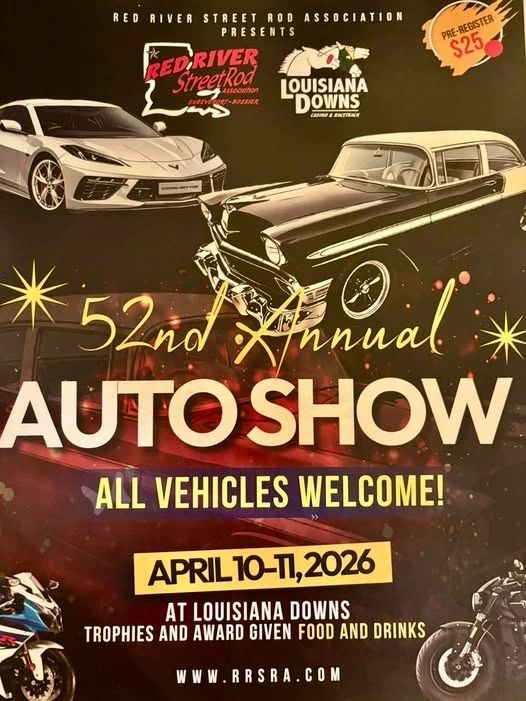 Red River Street Rod Association 52nd Annual Auto Show event at Louisiana Downs in Bossier City, LA on April 10, 2026