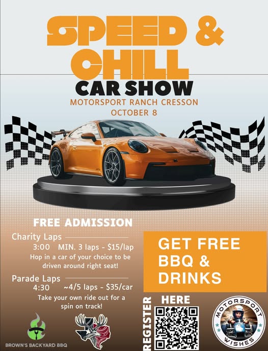 Speed & Chill Car Show event at Motorsport Ranch Cresson in Cresson, TX on October 8, 2025