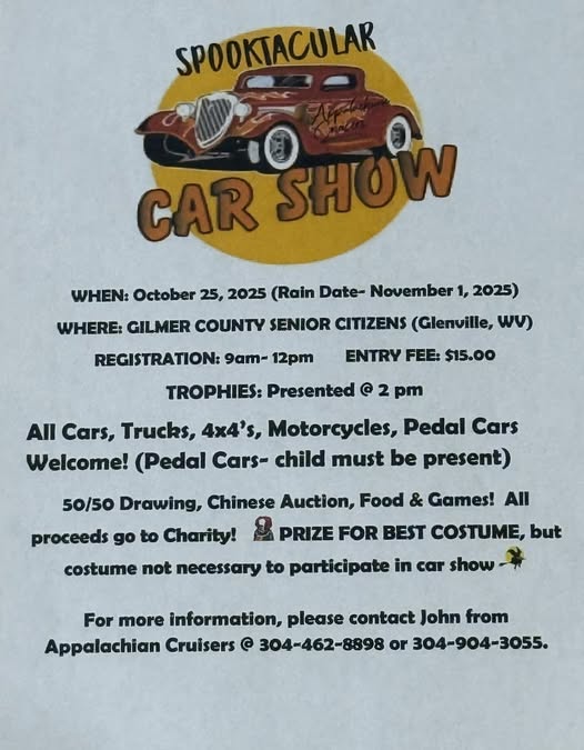 Spooktacular Car Show event at Gilmer County Senior Citizens in Glenville, WV on October 25, 2025