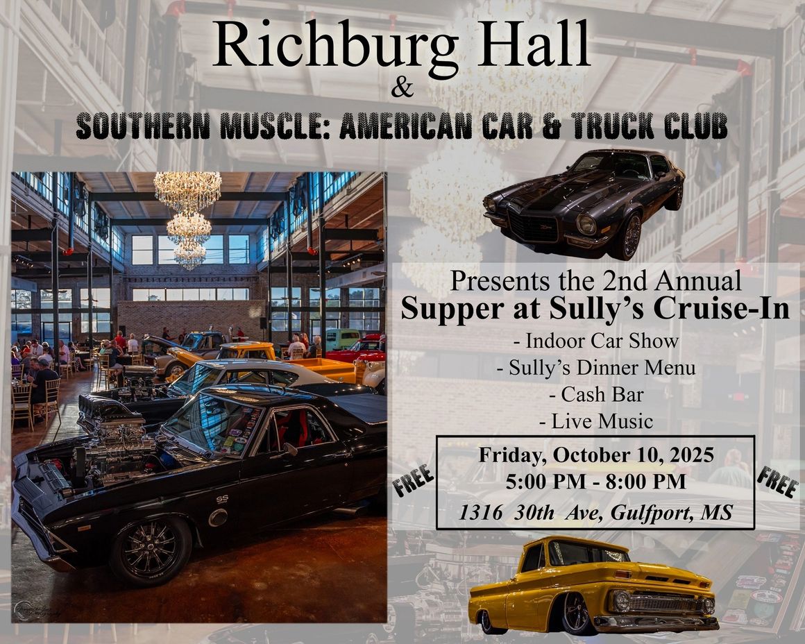 Supper at Sully's Cruise-In event at Richburg Hall in Gulfport, MS on October 10, 2025