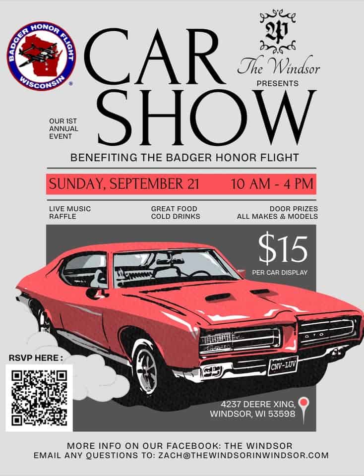The Windsor - Badger Honor Flight Car Show event at 4237 Deere Crossing in Windsor, WI on September 21, 2025