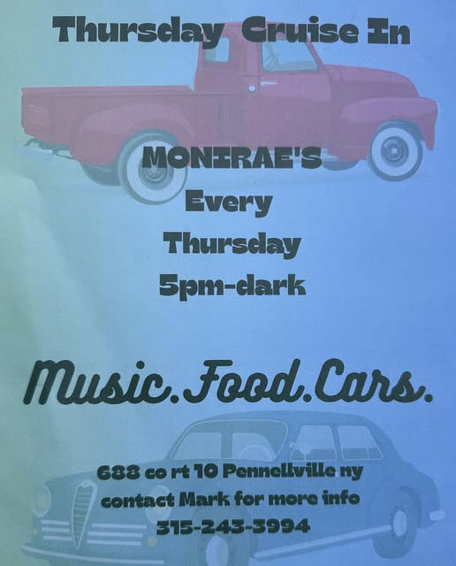 Thursday Cruise In event at Montrae's in Pennellville, NY on June 6, 2025