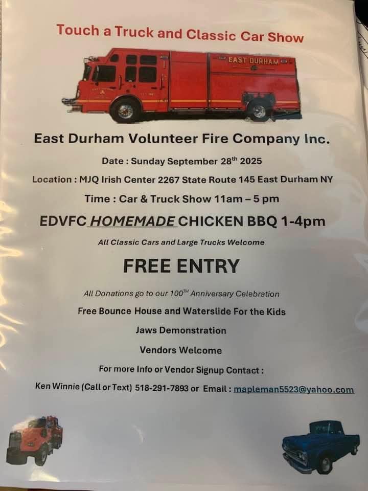 Touch A Truck and Classic Car Show event at 2267 Route 145 in Durham, NY on September 28, 2025