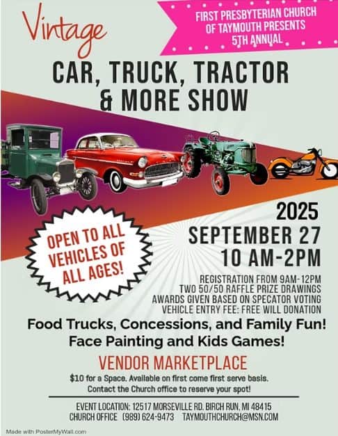 Vintage Car, Truck, Tractor, & more Show event at 12517 Morseville Rd in Birch Run, MI on September 27, 2025