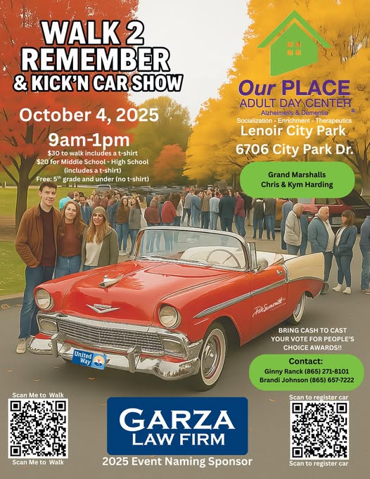Walk 2 Remember & Kick'N Car Show event at Lenoir City Park in Lenoir City, TN on October 4, 2025