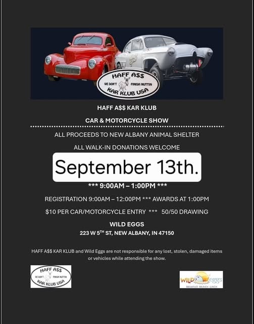 Wild Eggs Car Show event at 223 W 5Th Street in New Albany, IN on September 13, 2025