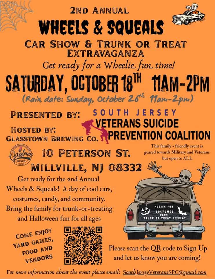 2nd Annual Wheels & Squeals: A Car Show & Trunk or Treat Extravaganza event at 10 Peterson St in Millville, NJ on October 18, 2025