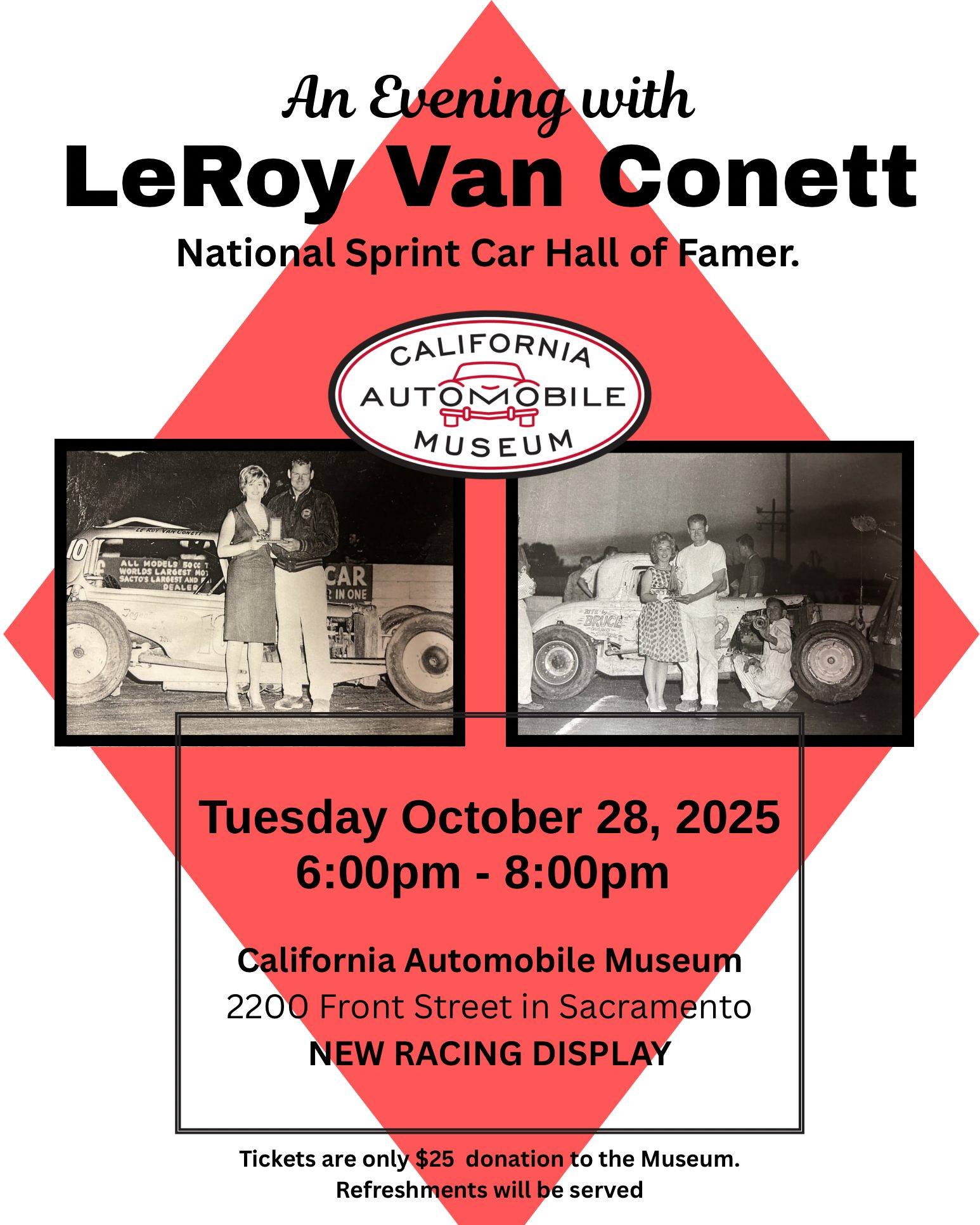 An Evening with LeRoy Van Conett event at California Automobile Museum in Sacramento, CA on October 28, 2025