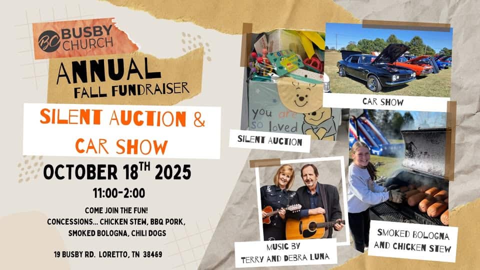 Annual Silent Auction and Car Show event at 19 Busby Rd in Loretto, TN on October 18, 2025