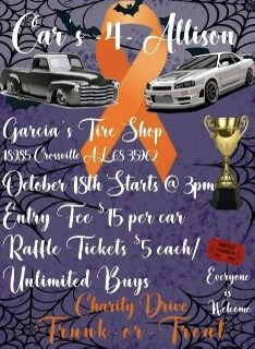 Car’s 4 Allison *Cancer Car Show* event at 18985 Al Highway 68 in Crossville, AL on October 18, 2025