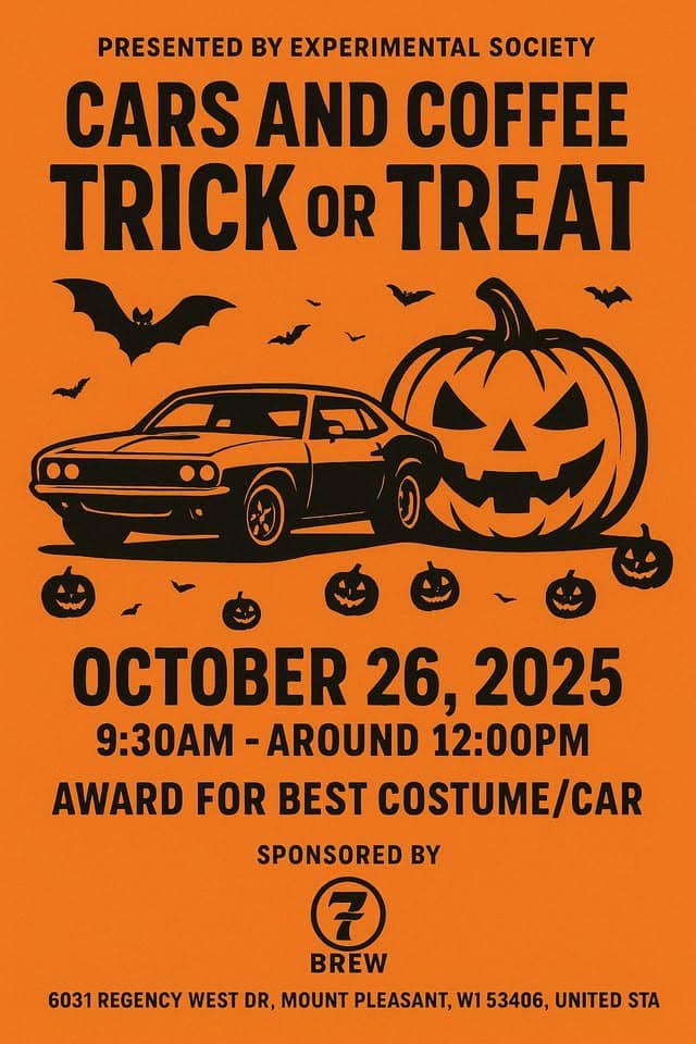 Cars & Coffee x Trick or Treat event at 6031 Regency West Dr in Racine, WI on October 26, 2025
