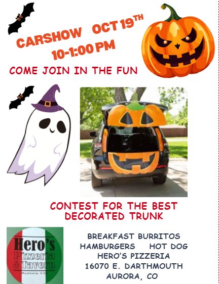 Carshow event at Hero's Pizzeria in Aurora, CO on October 19, 2025