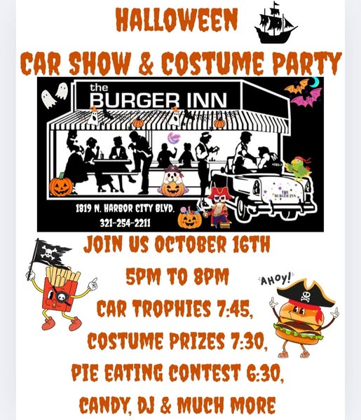 Halloween Car Show & Costume Party event at the Burger Inn in Melbourne, FL on October 16, 2025