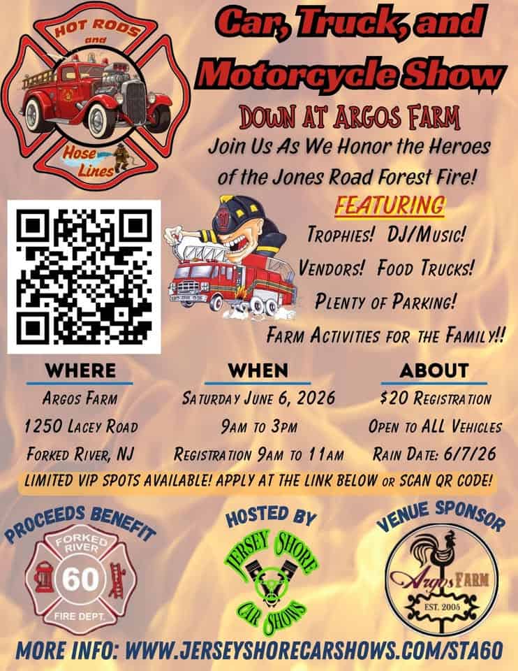 Hot Rods and Hose Lines Car, Truck, and Motorcycle Show event at 1250 Lacey Rd in Forked River, NJ on June 6, 2026