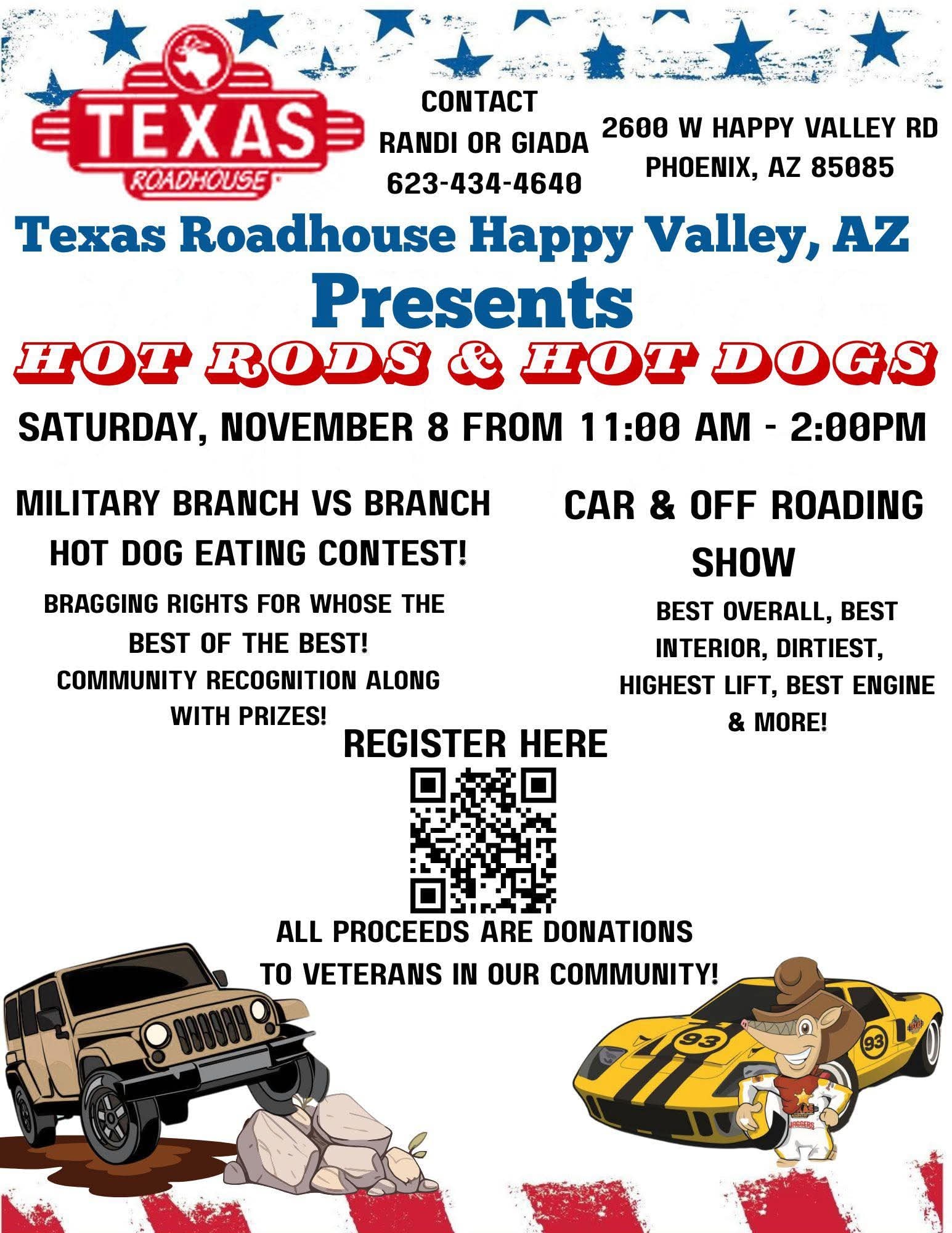 Hot Rods & Hot Dogs event at Texas Roadhouse Happy Valley in Phoenix, AZ on November 8, 2025