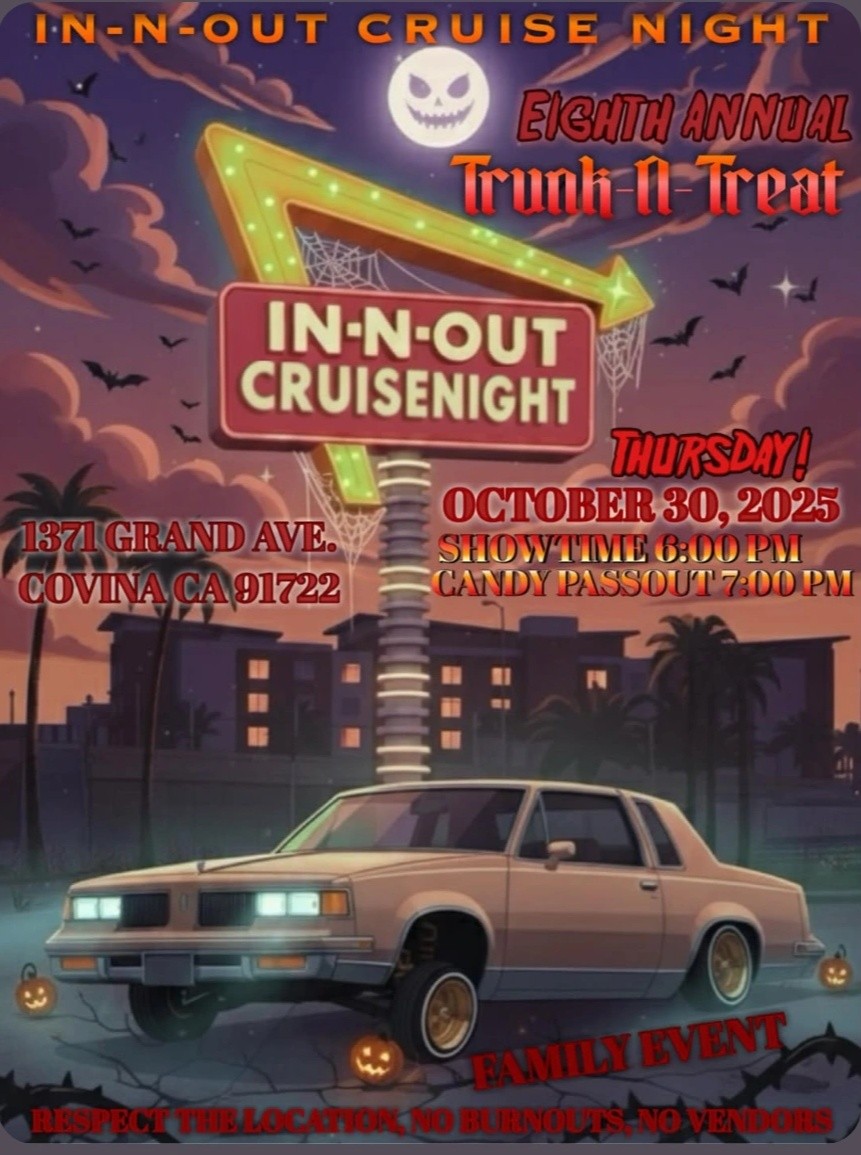 In-N-Out Cruise Night Eighth Annual Trunk-n-Treat event at In-N-Out in Covina, CA on October 30, 2025