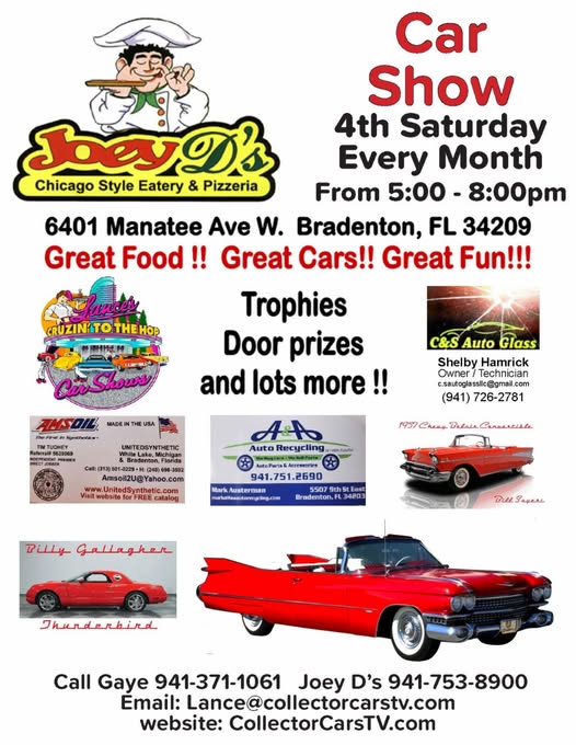 Joey D Chicago Style Eatery & Pizzeria Car Show event at Joey D Chicago Style Eatery & Pizzeria in Bradenton, FL on June 22, 2025