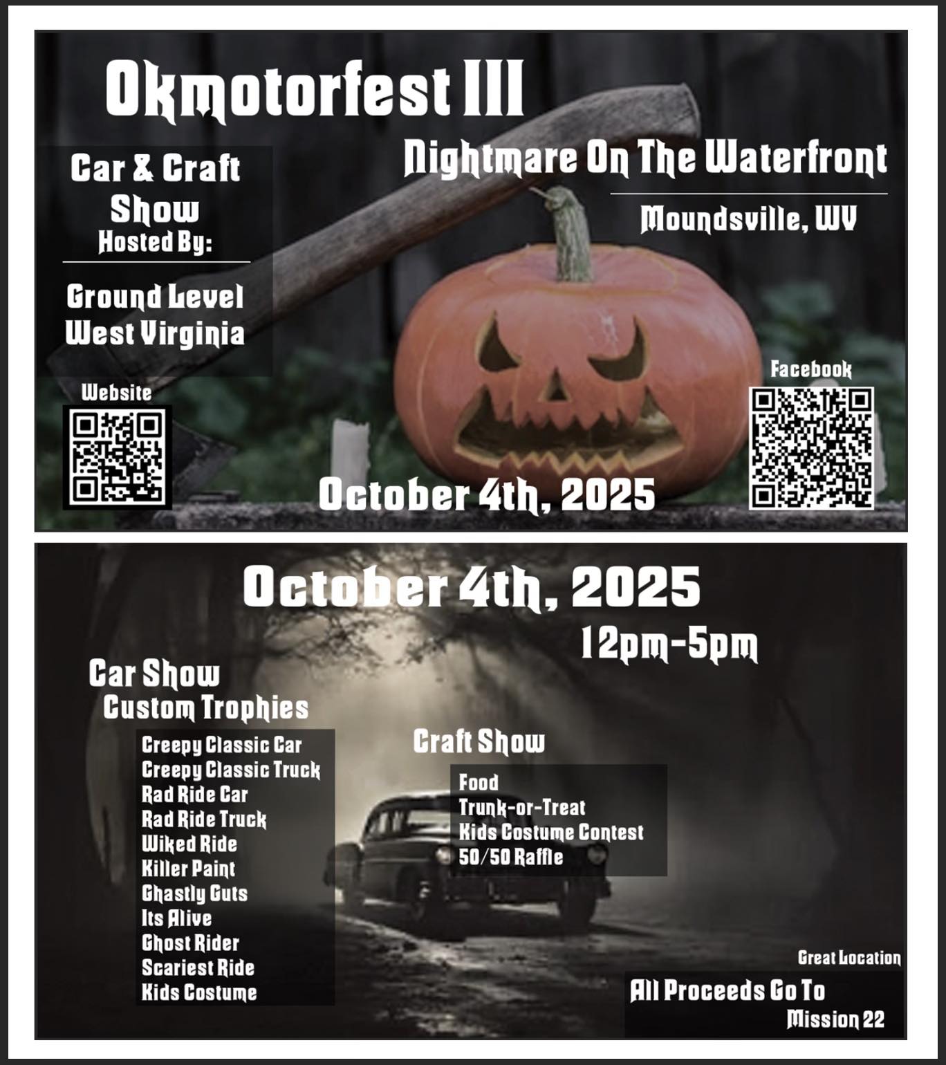 Okmotorfest III Car & Craft Show event at Nightmare On The Waterfront in Moundsville, WV on October 4, 2025