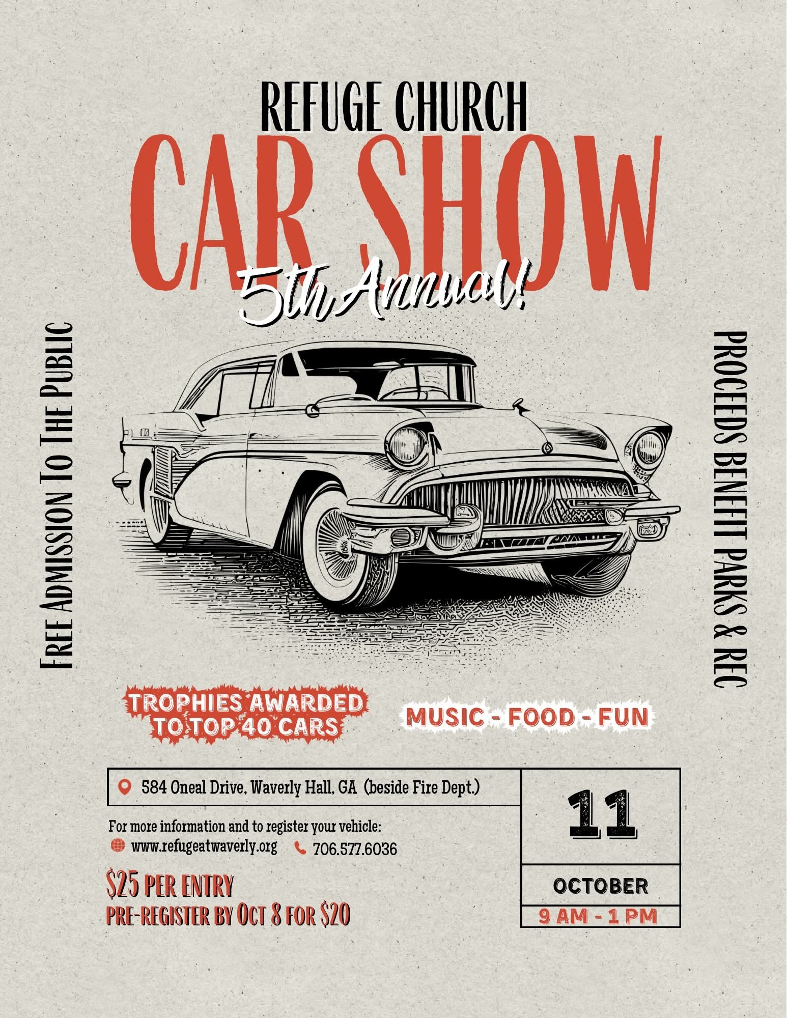 Refuge Church Car Show event at Refuge Church in Waverly Hall, GA on October 11, 2025