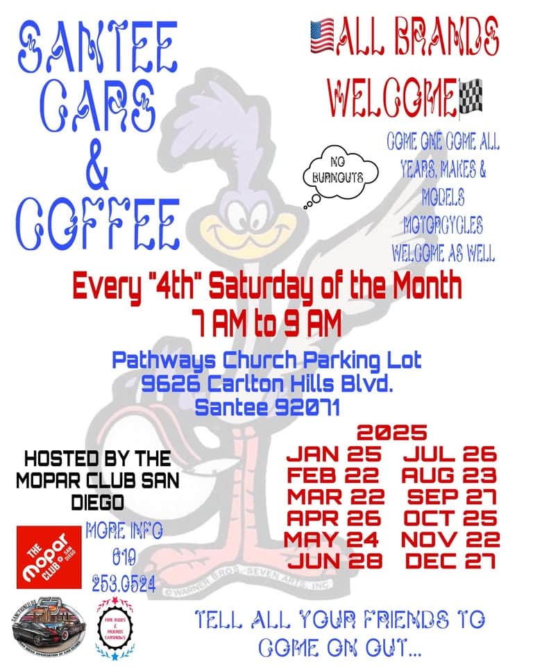 Santee Cars & Coffee event at 9626 Carlton Hills Blvd. in Santee, CA on October 25, 2025