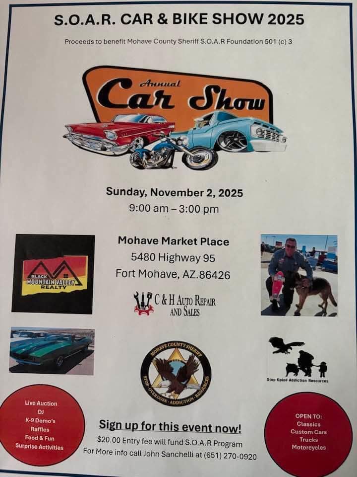 S.O.A.R. CAR & BIKE SHOW 2025 event at Mohave Market Place in Fort Mohave, AZ on November 2, 2025
