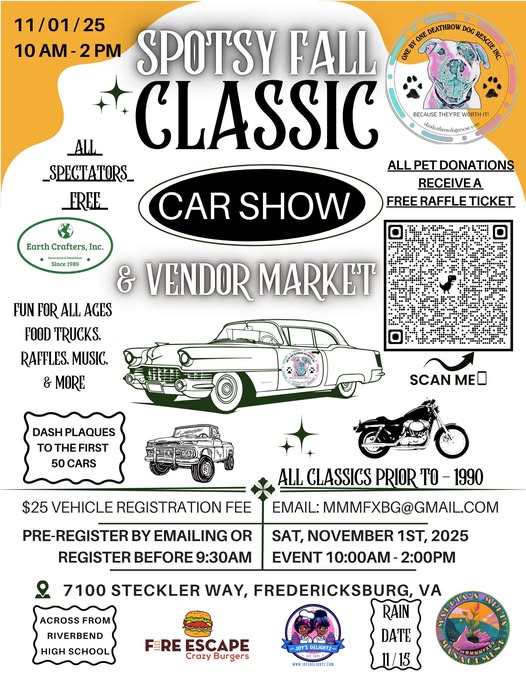 Spotsy Fall Classic Car Show & Vendor Market event at 7100 Steckler Way in Fredericksburg, VA on November 1, 2025