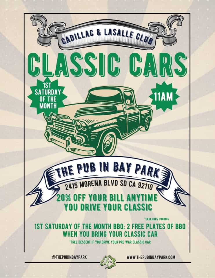 The Pub's Classic Car BBQ event at 2415 Morena Blvd in San Diego, CA on November 1, 2025