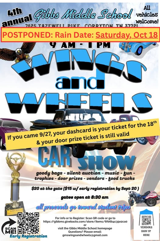 Wings and Wheels event at Gibbs Middle School in Corryton, TN on October 18, 2025