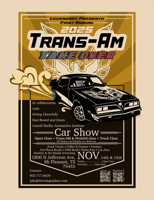 2025 Trans-Am Take Over – Mt Pleasant, TX | CarCruiseFinder