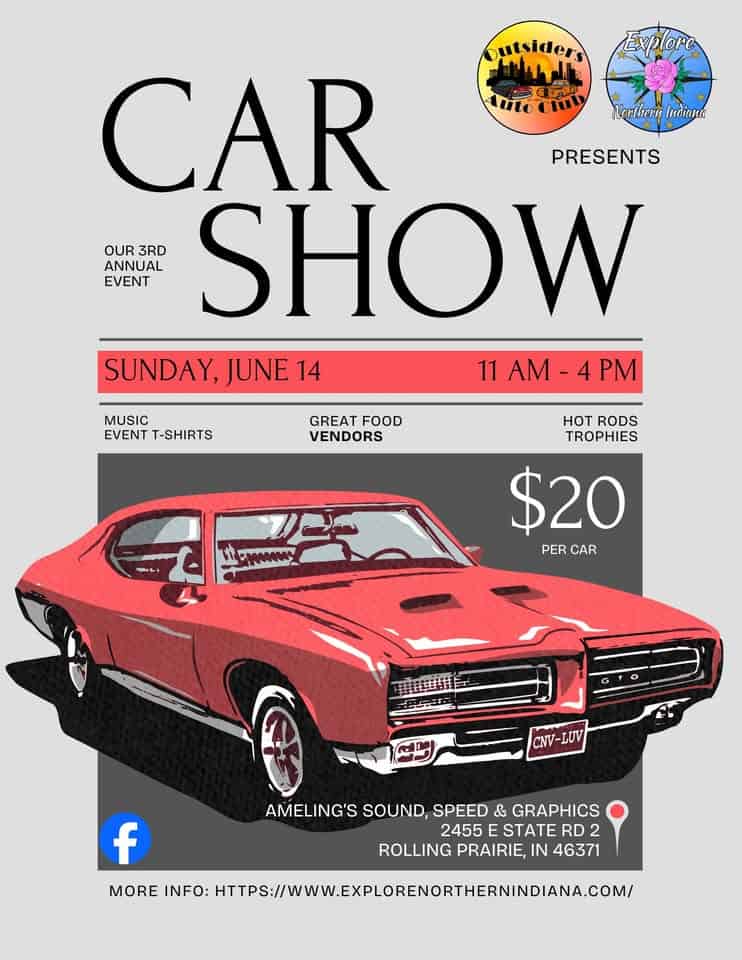 3rd Annual Outsiders Auto Club Car & Craft Show event at 2455 E State Road 2 in Rolling Prairie, IN on June 14, 2026