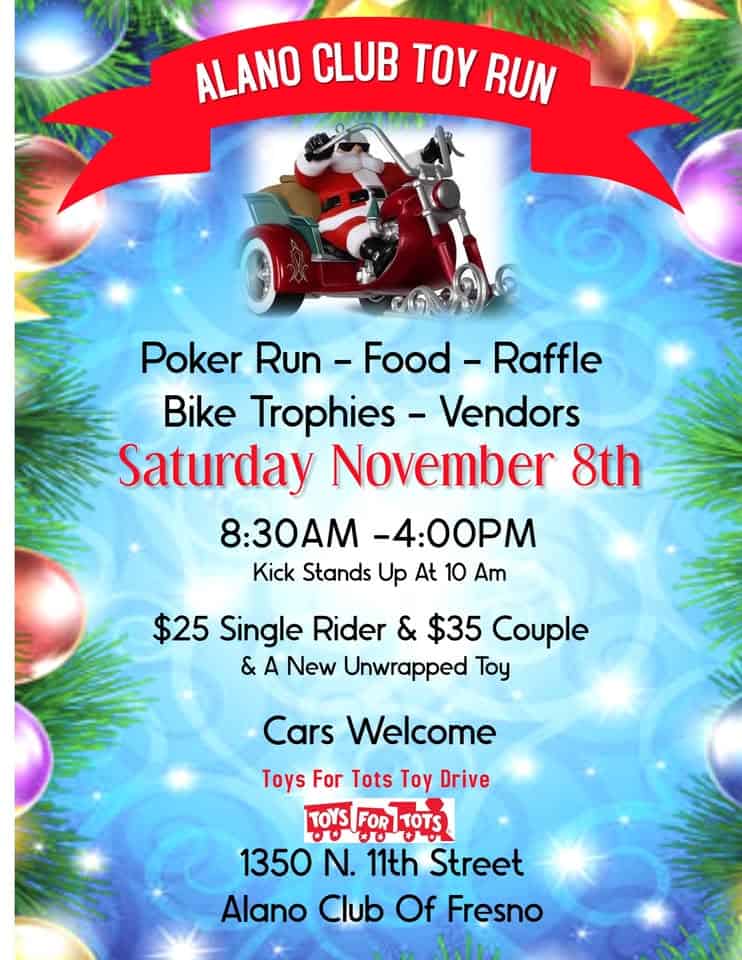 Alano Club Toy Run event at 1350 N 11Th St in Fresno, CA on November 8, 2025