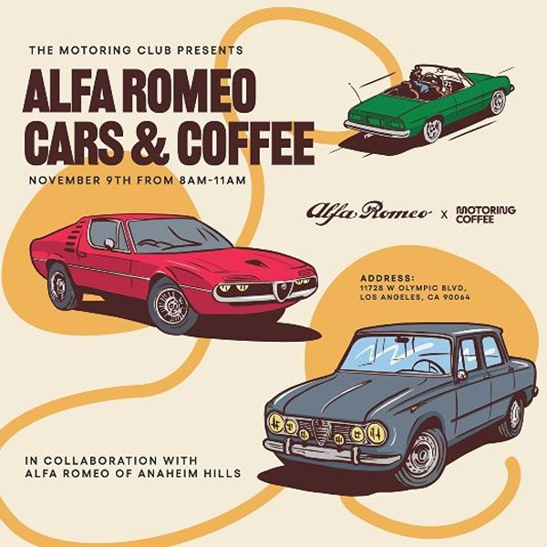 ALFA ROMEO CARS & COFFEE event at 11728 W Olympic Blvd in Los Angeles, CA on November 9, 2025
