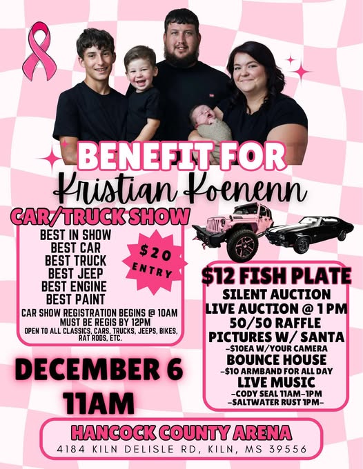 Benefit for Kristian Koenenn Car/Truck Show event at Hancock County Arena in Kiln, MS on December 6, 2025