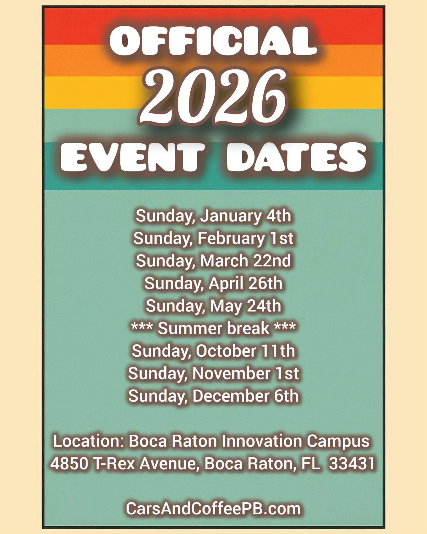 Cars and Coffee event at Boca Raton Innovation Campus in Boca Raton, FL on January 4, 2026