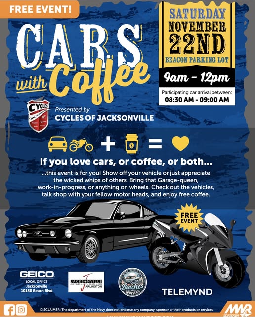 Cars with Coffee event at Beacon Parking Lot in Jacksonville, FL on November 22, 2025