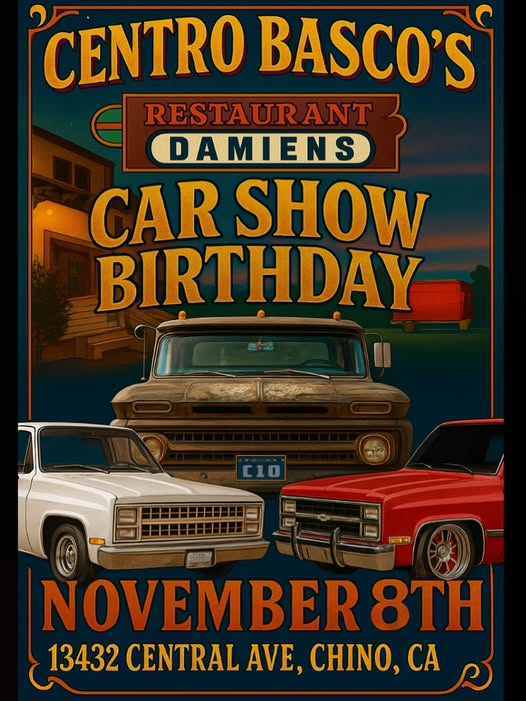Centro Basco's Restaurant Damiens Car Show Birthday event at Centro Basco's Restaurant Damiens in Chino, CA on November 8, 2025