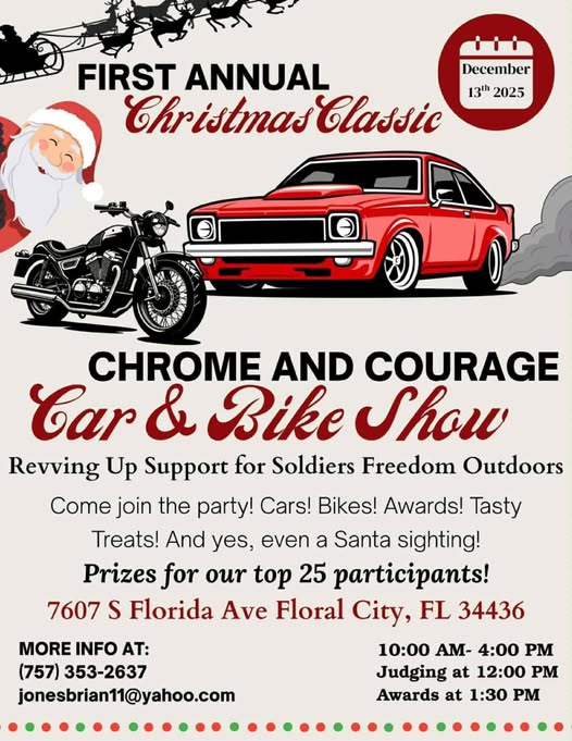 Chrome and Courage Car & Bike Show event at 7607 S Florida Ave in Floral City, FL on December 13, 2025