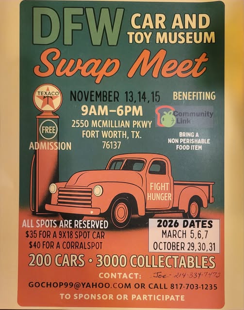 DFW Car and Toy Museum Swap Meet event at DFW Car and Toy Museum in Fort Worth, TX on November 13, 2025
