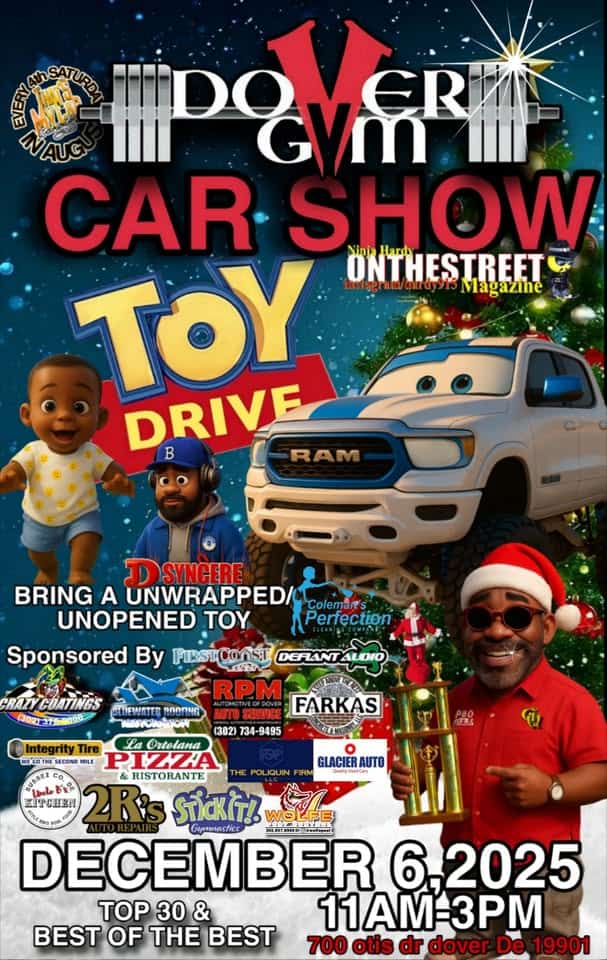 Dover Gym Toy Drive Car Show event at 700 Otis Dr in Dover, DE on December 6, 2025